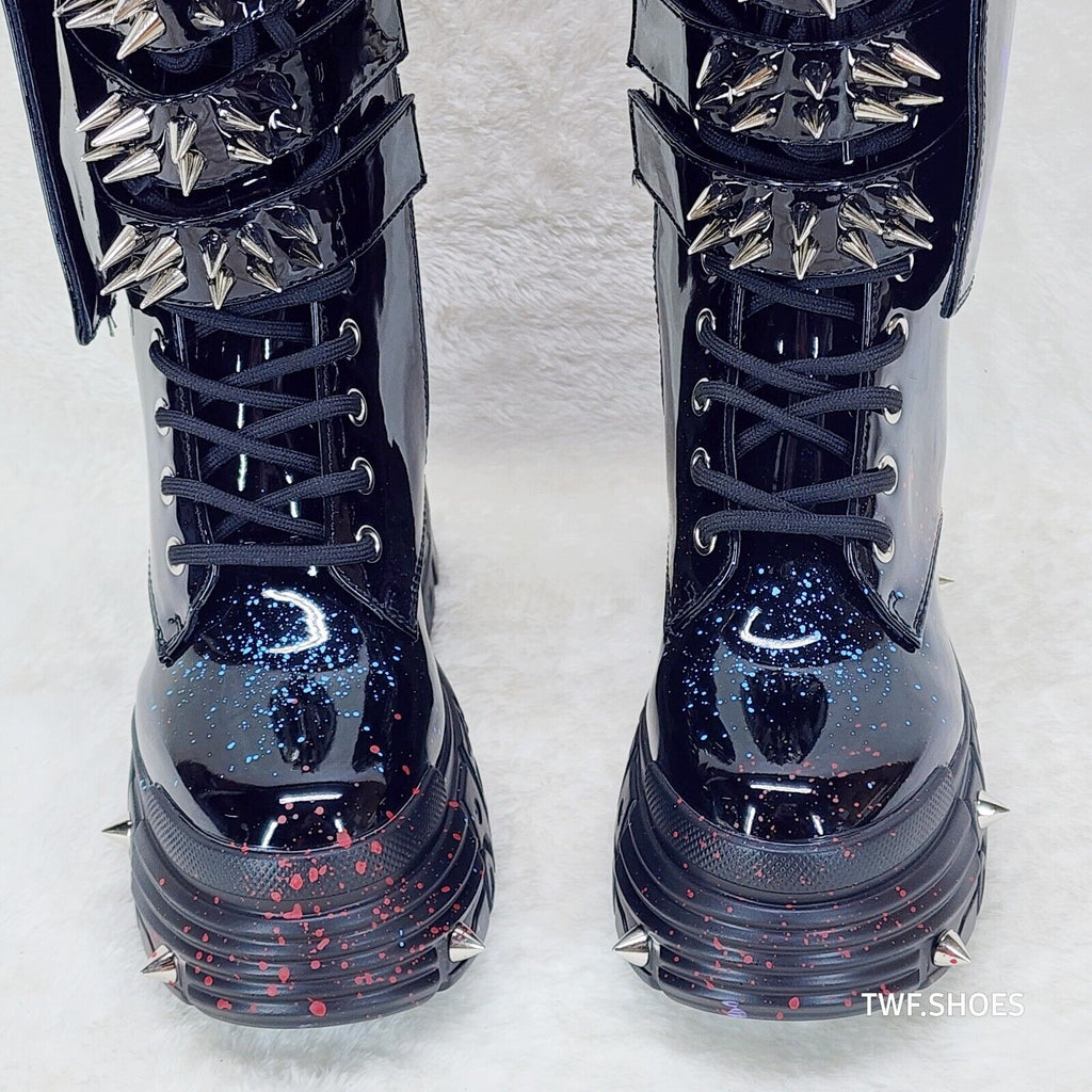 Anthony Wang Blackest Night Patent Spatter Cyber Punk Goth Platform Boots - Totally Wicked Footwear