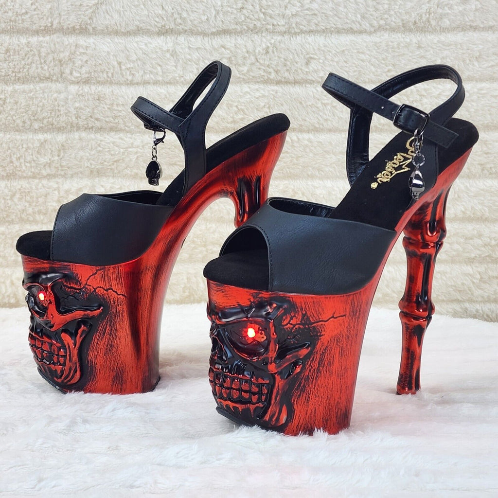 Rapture Black Matte Red Skull & Bones LED 8" High Heel Platform Shoes 5-10 NY - Totally Wicked Footwear