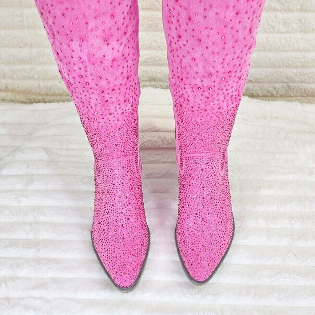 Wild Ones Glamour Cowboy Rhinestone Cowgirl Boots Tuck Zipper Fuchsia Pink - Totally Wicked Footwear