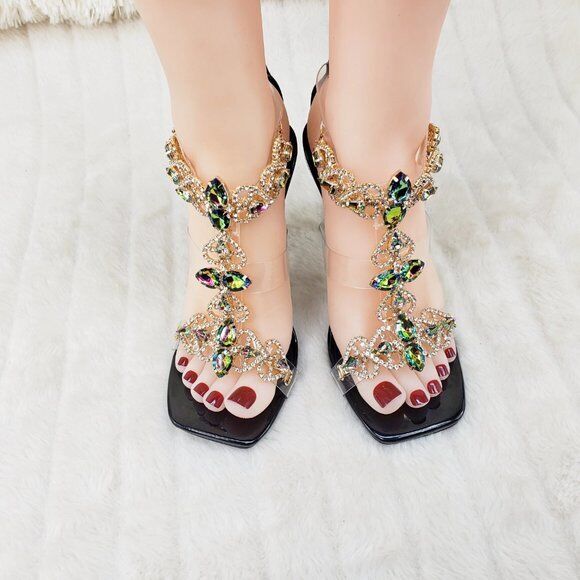 Breezy Jewels Rhinestone 4" High Heel Sandals Prom Wedding Party Shoes Black - Totally Wicked Footwear