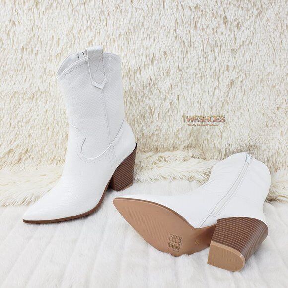 Slayer White Cowgirl Cowboy Ankle Boots Western Block Heels US Sizes 7-11 - Totally Wicked Footwear