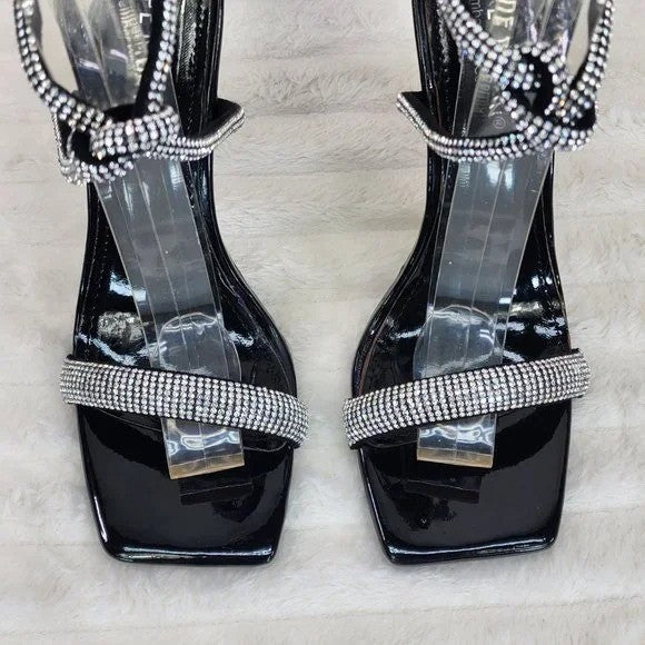 Lexton Black Knotted Strap Rhinestone Stiletto High Heels Sandal NEW - Totally Wicked Footwear