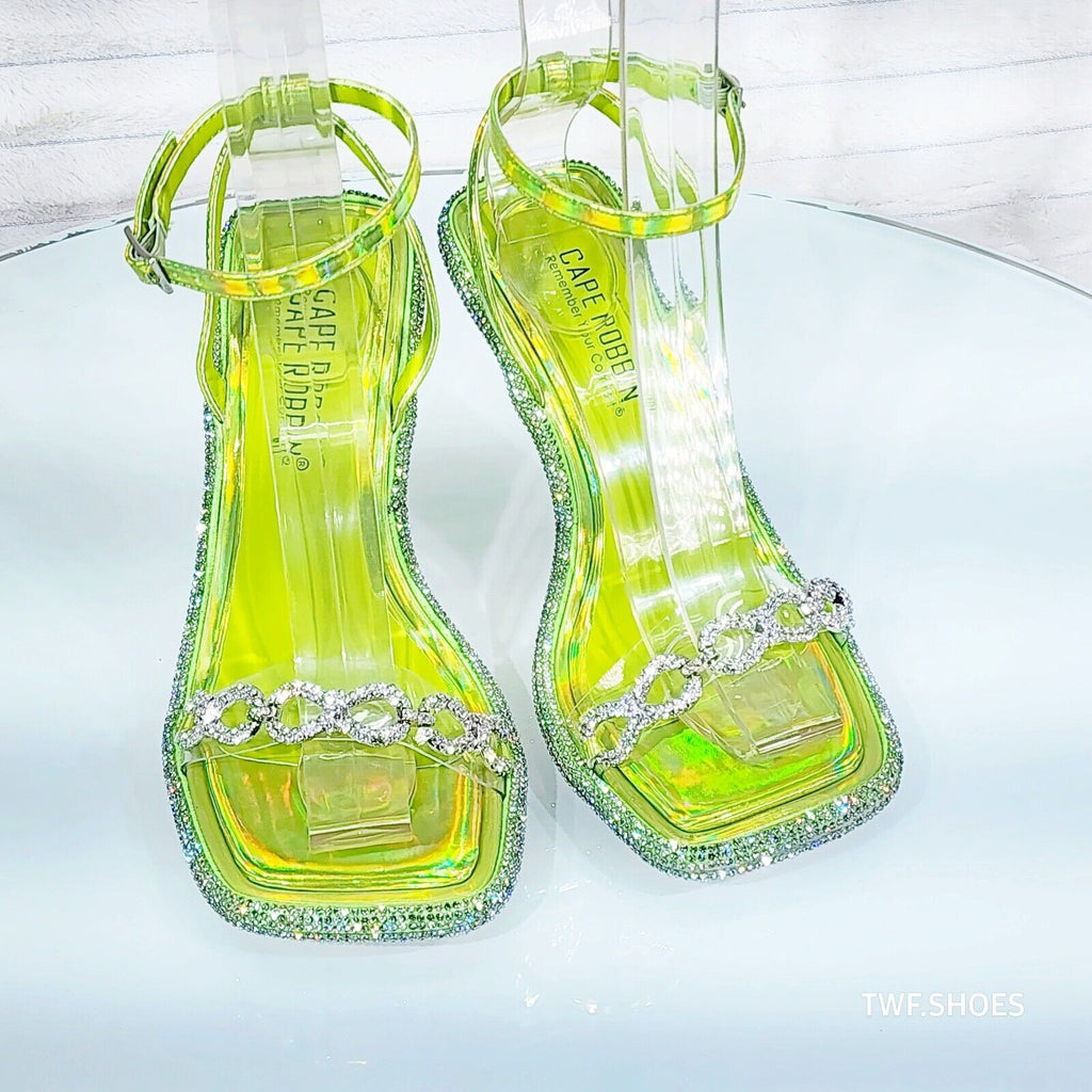 Mini .5" Rhinestone Platform Lime Green Hologram Upper Wrap Strap Heels Baily - Totally Wicked Footwear