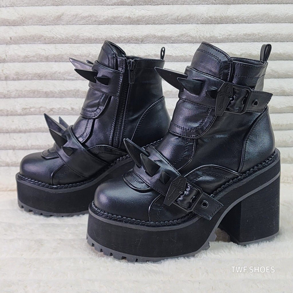 Demonia Assault Black Matte Claw Spiked Platform Ankle Boots Goth Biker Grunge - Totally Wicked Footwear