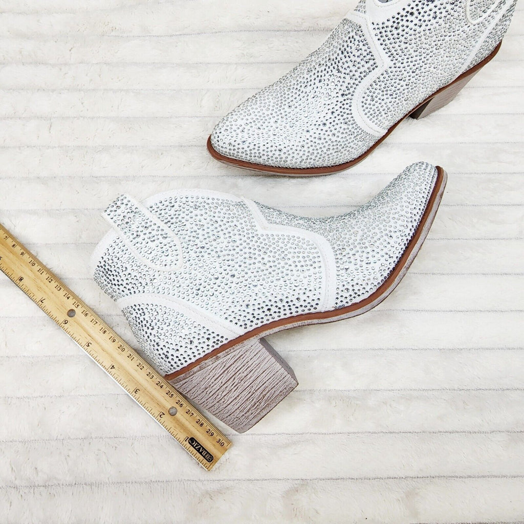 Wild Ones White Glamour Cowboy Rhinestone Cowgirl Ankle Booties Boots - Totally Wicked Footwear