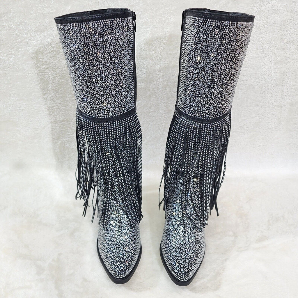 Western Diva Black Asymmetrical Fringe Rhinestone Glam Cowgirl Boots - Totally Wicked Footwear