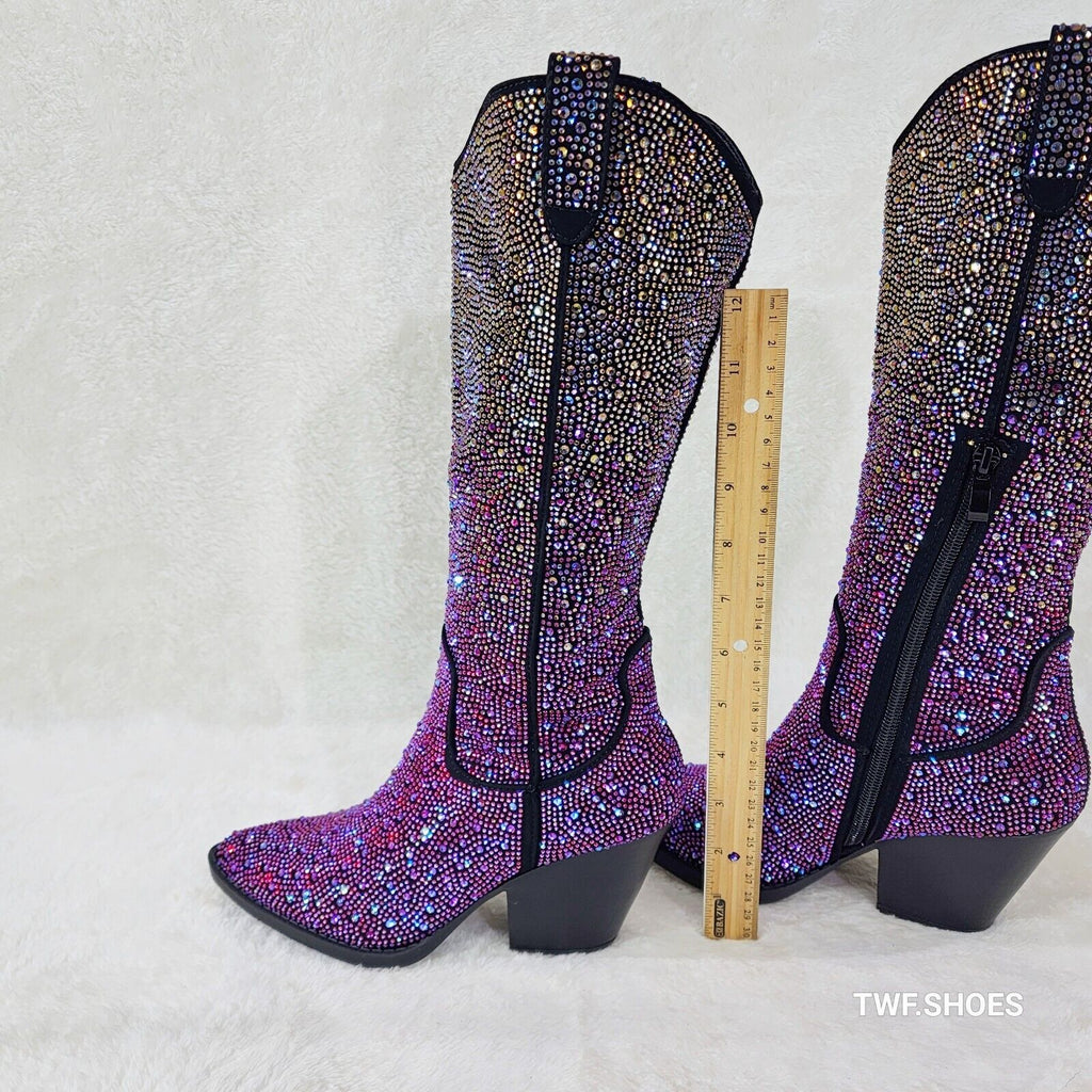 Wild Ones Glamour Cowboy Purple Multi Ombre Rhinestone Cowgirl Boots - Totally Wicked Footwear
