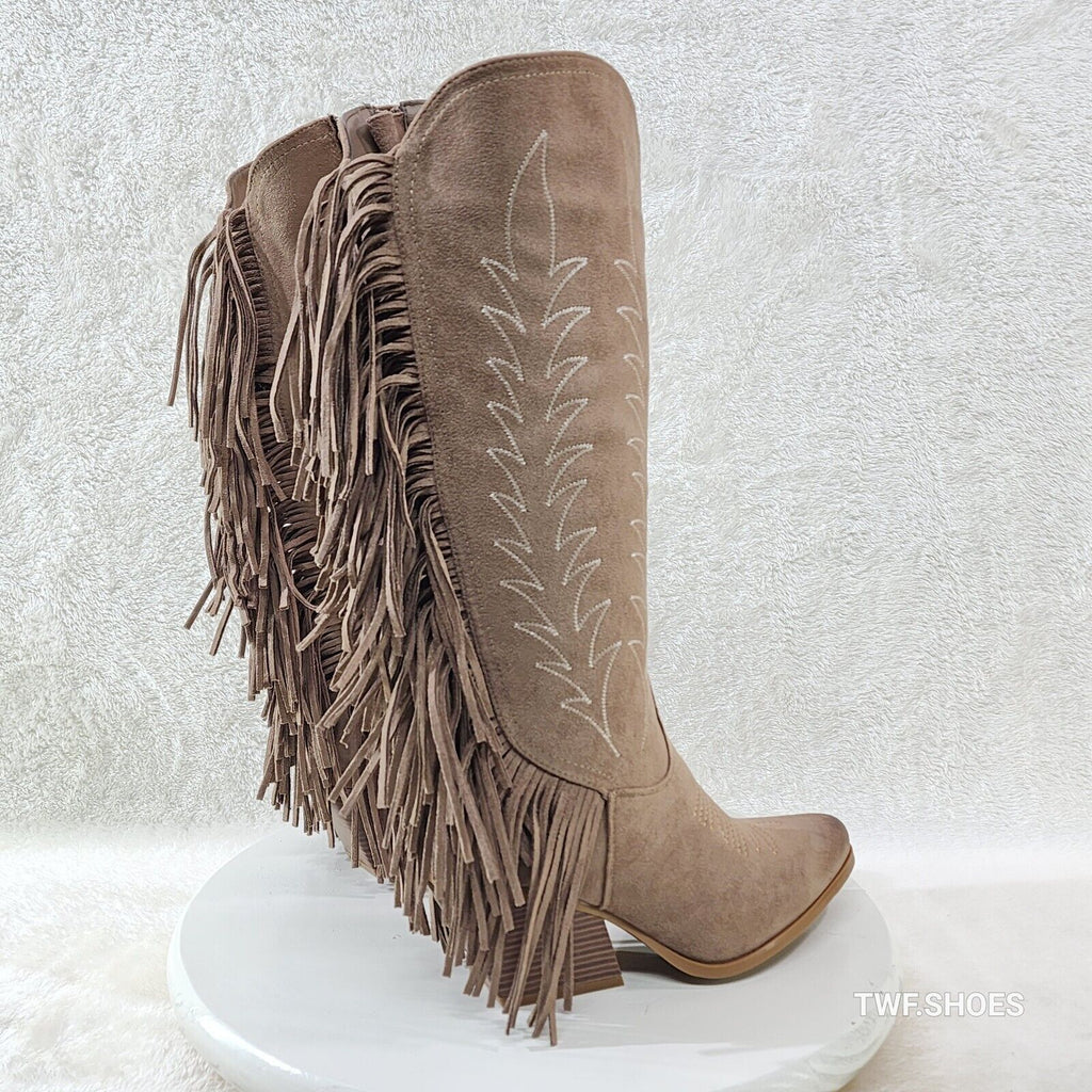 Dusty Roads Coco Taupe Back Fringe Cowboy Western Cowgirl Boots - Totally Wicked Footwear