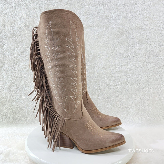 Dusty Roads Coco Taupe Back Fringe Cowboy Western Cowgirl Boots - Totally Wicked Footwear