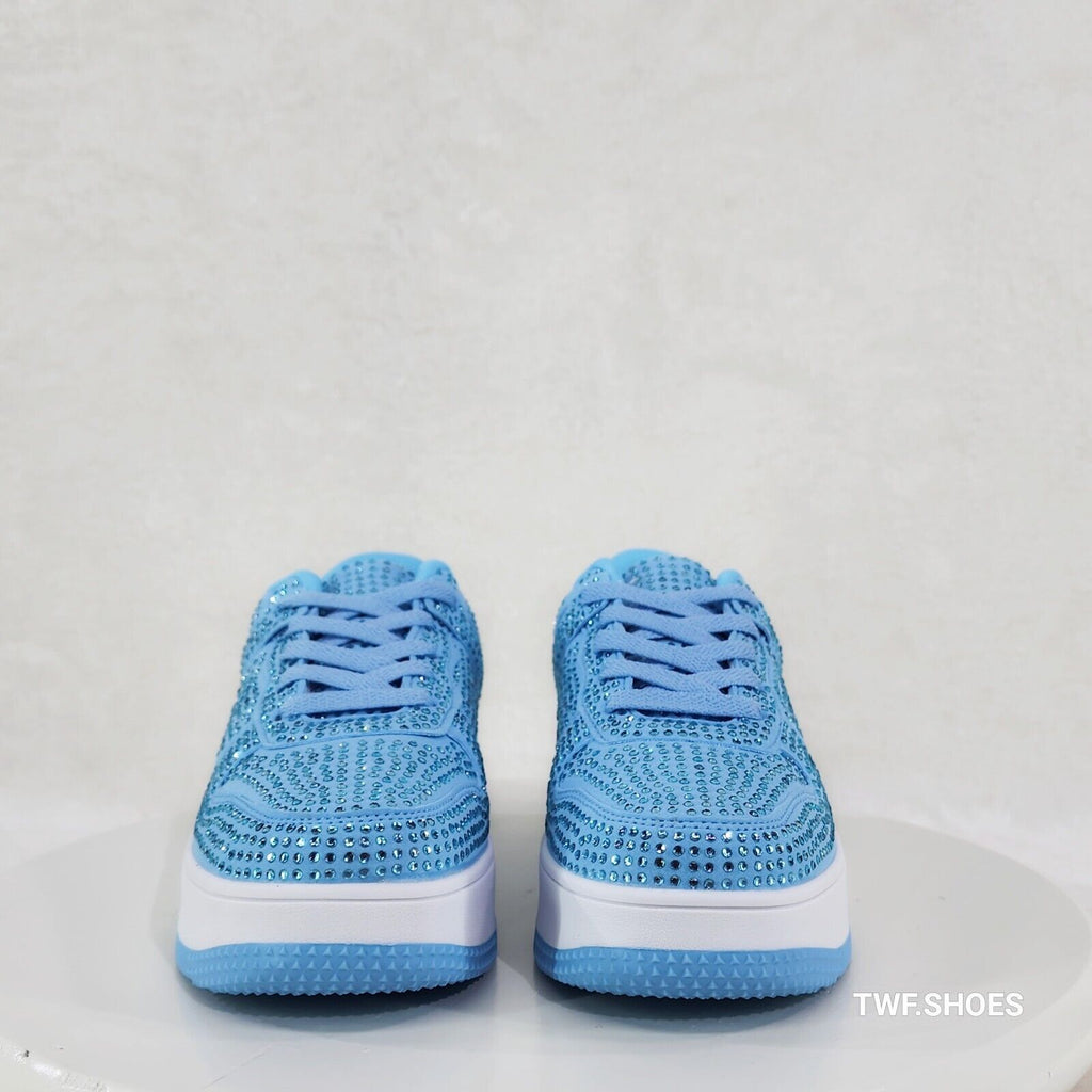 Eden Light baby Sky Blue Rhinestone Platform Sneakers Tennis Shoes - Totally Wicked Footwear