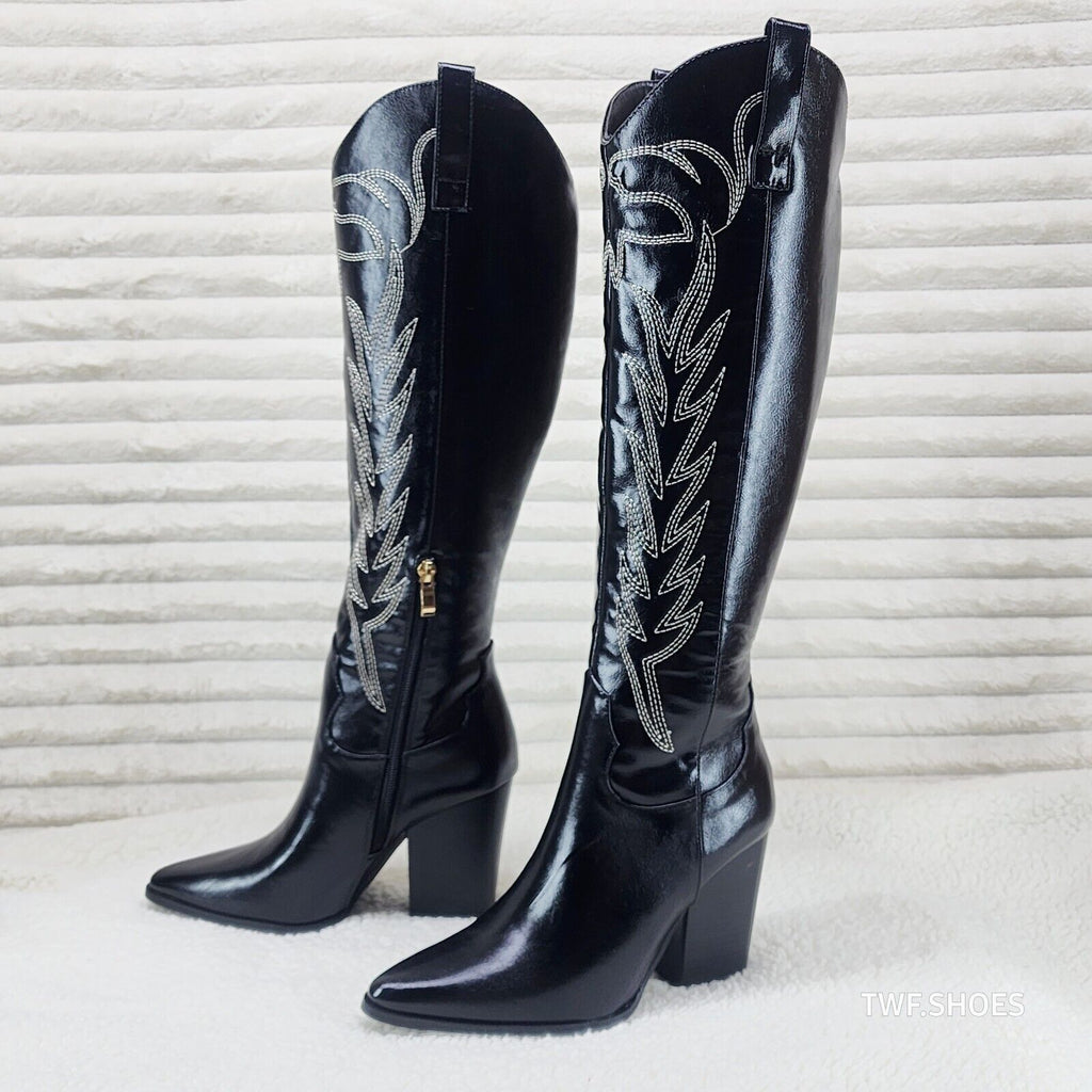 So Me Cruising Western Cowgirl Knee Boots Black - Totally Wicked Footwear