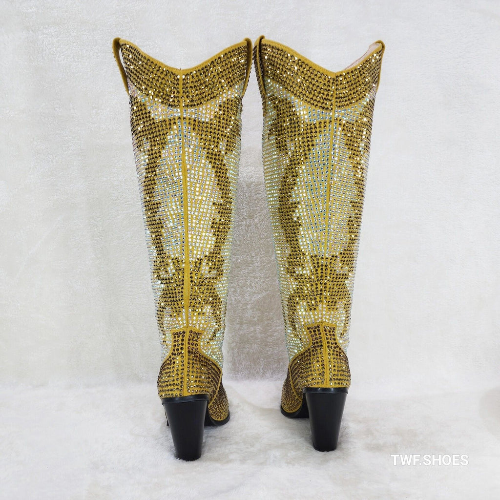 Martina Gold Rhinestones Country Western Glamour Cowgirl Boots - Totally Wicked Footwear