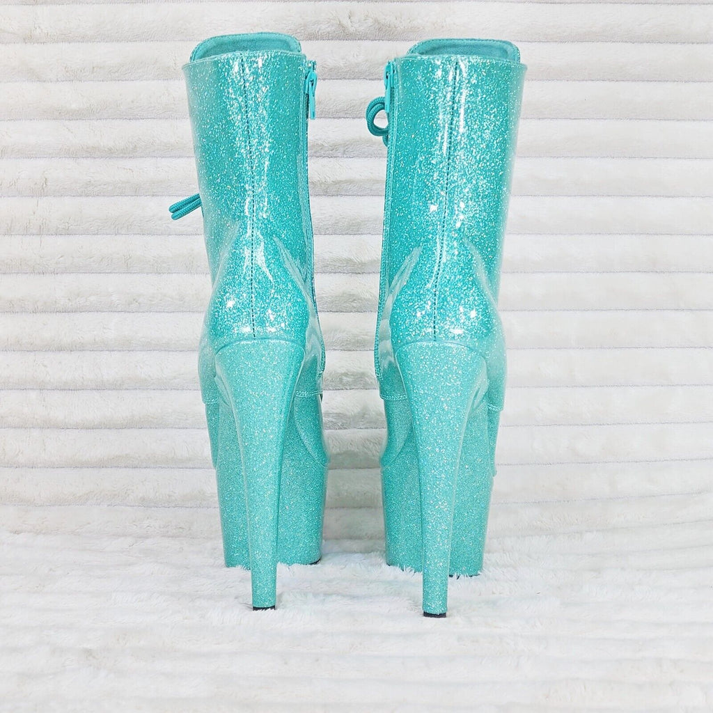 Adore 1020GP AQUA Blue Glitter Patent  7" High Heel Platform Ankle Boots NY - Totally Wicked Footwear