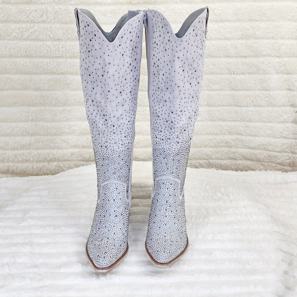 Wild Ones Glamour Cowboy Rhinestone Cowgirl Boots Tuck Zipper Silver Gray - Totally Wicked Footwear