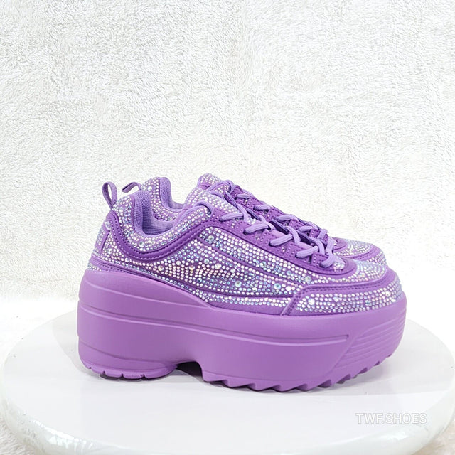 Cush Baby 2 Lilac Purple Rhinestone Platform Sneakers - Totally Wicked Footwear