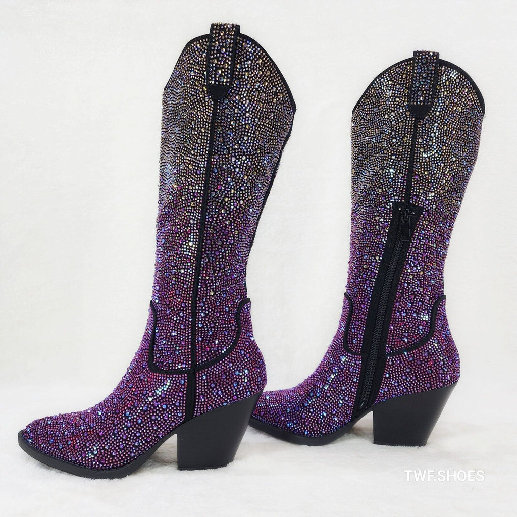 Wild Ones Glamour Cowboy Purple Multi Ombre Rhinestone Cowgirl Boots - Totally Wicked Footwear