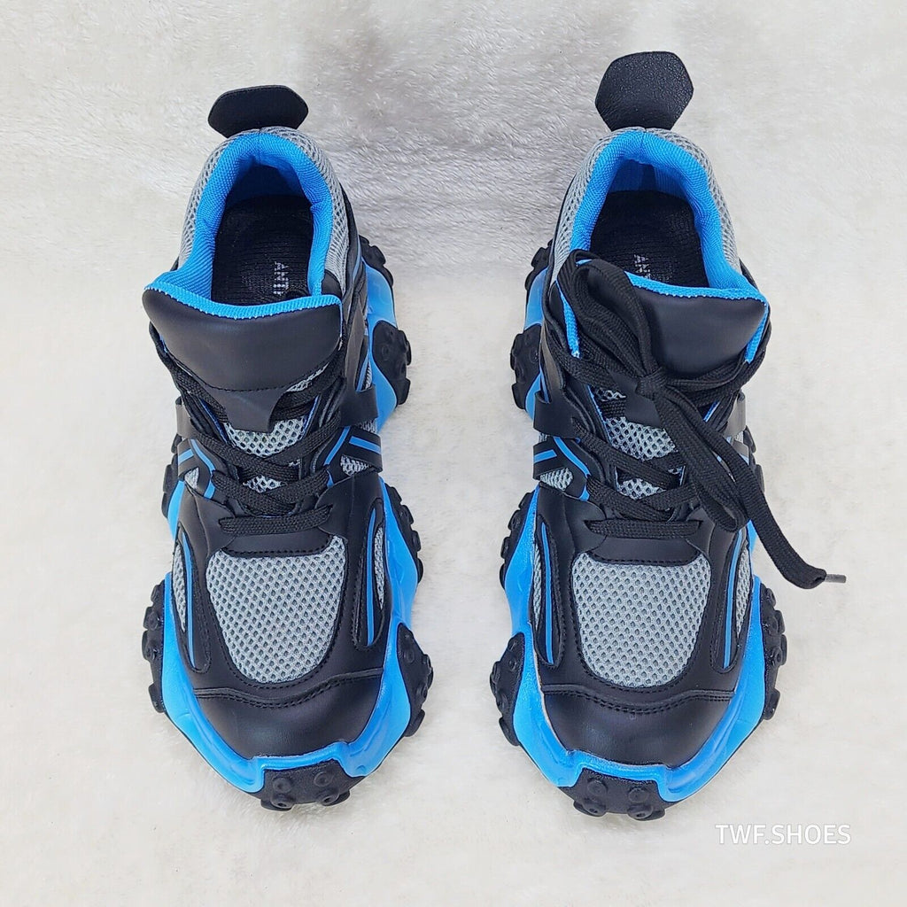 Anthony Wang Alien Black & Blue Hidden Wedge Platform Sneakers Tentacle Tread - Totally Wicked Footwear