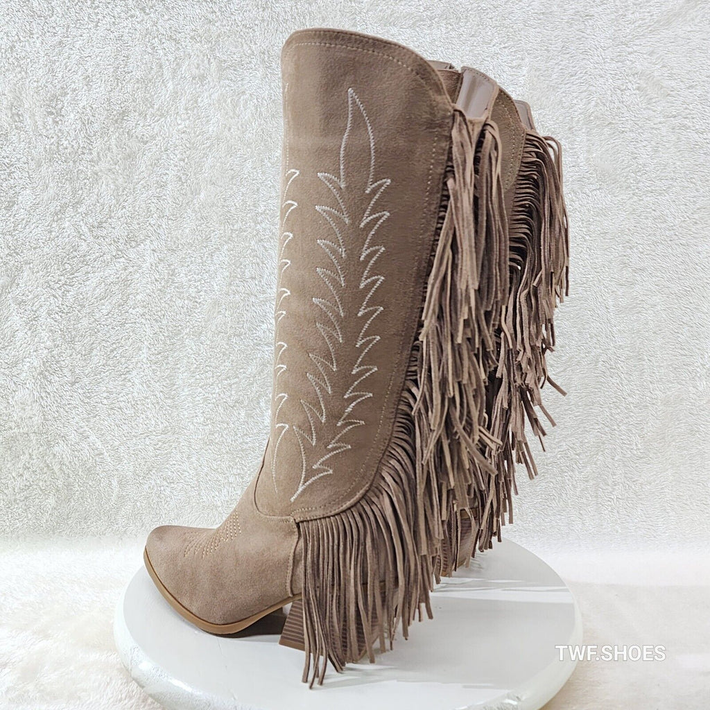 Dusty Roads Coco Taupe Back Fringe Cowboy Western Cowgirl Boots - Totally Wicked Footwear