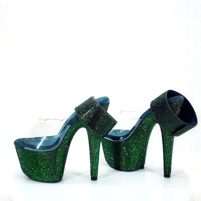 Bejeweled 712RS Emerald Green Rhinestone Platform 7" Stiletto High Heel Shoes - Totally Wicked Footwear