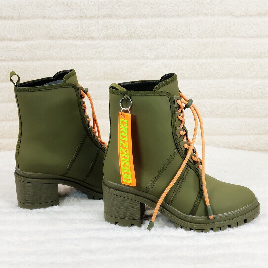Stellar Olive Orange Water Resistant Combat Boots Brand New - Totally Wicked Footwear