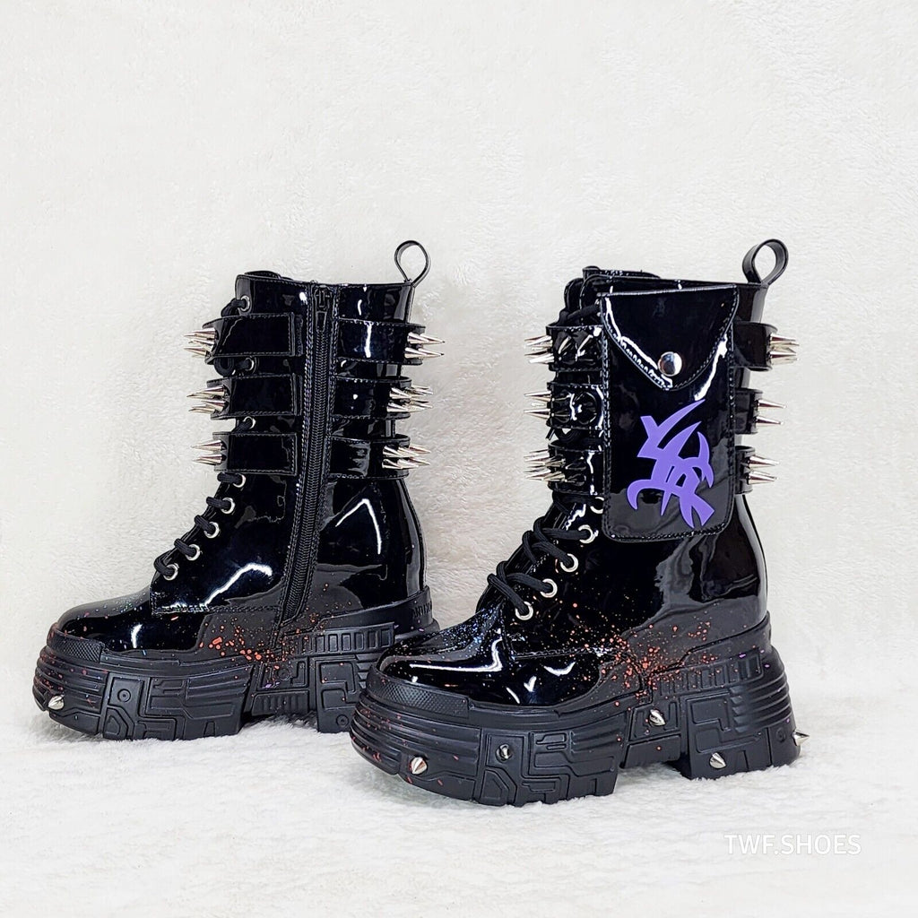 Anthony Wang Blackest Night Patent Spatter Cyber Punk Goth Platform Boots - Totally Wicked Footwear