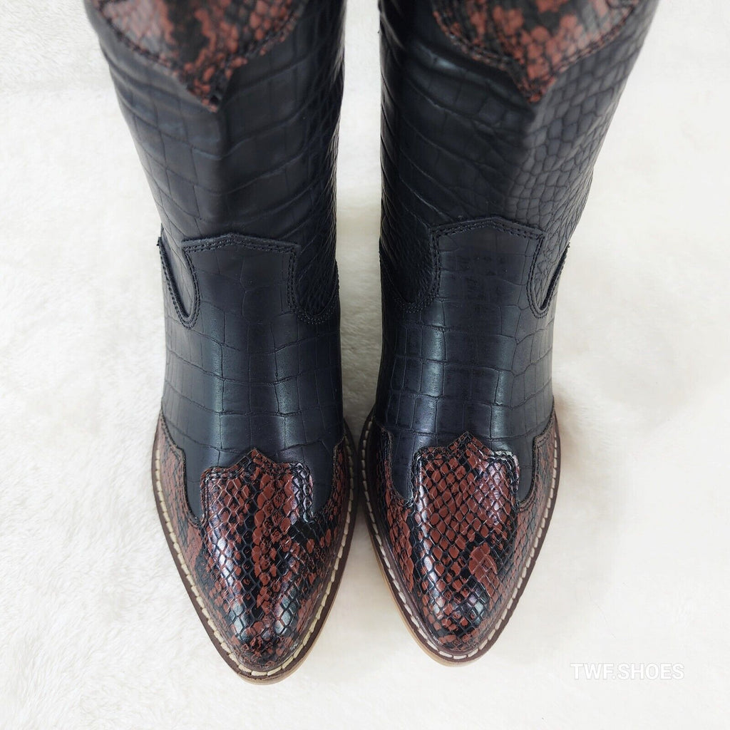 Snake Bite Black Western Reptile Cowboy Pull On Country Cowgirl Boots - Totally Wicked Footwear