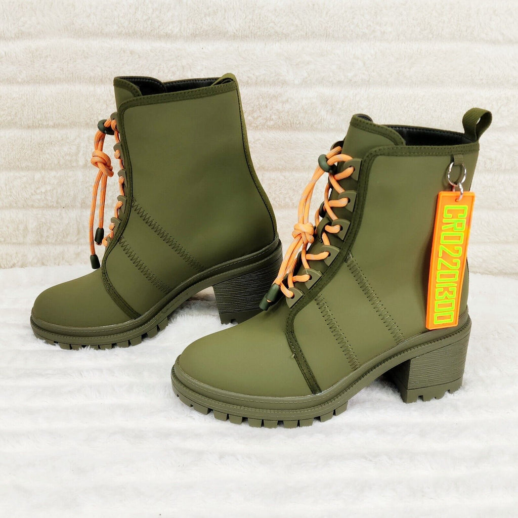 Stellar Olive Orange Water Resistant Combat Boots Brand New - Totally Wicked Footwear