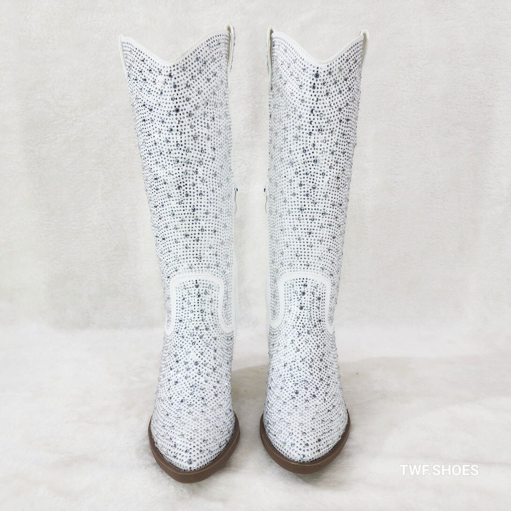 Wild One Glamour White / Silver Rhinestone Glam Country Western Cowgirl Boots - Totally Wicked Footwear