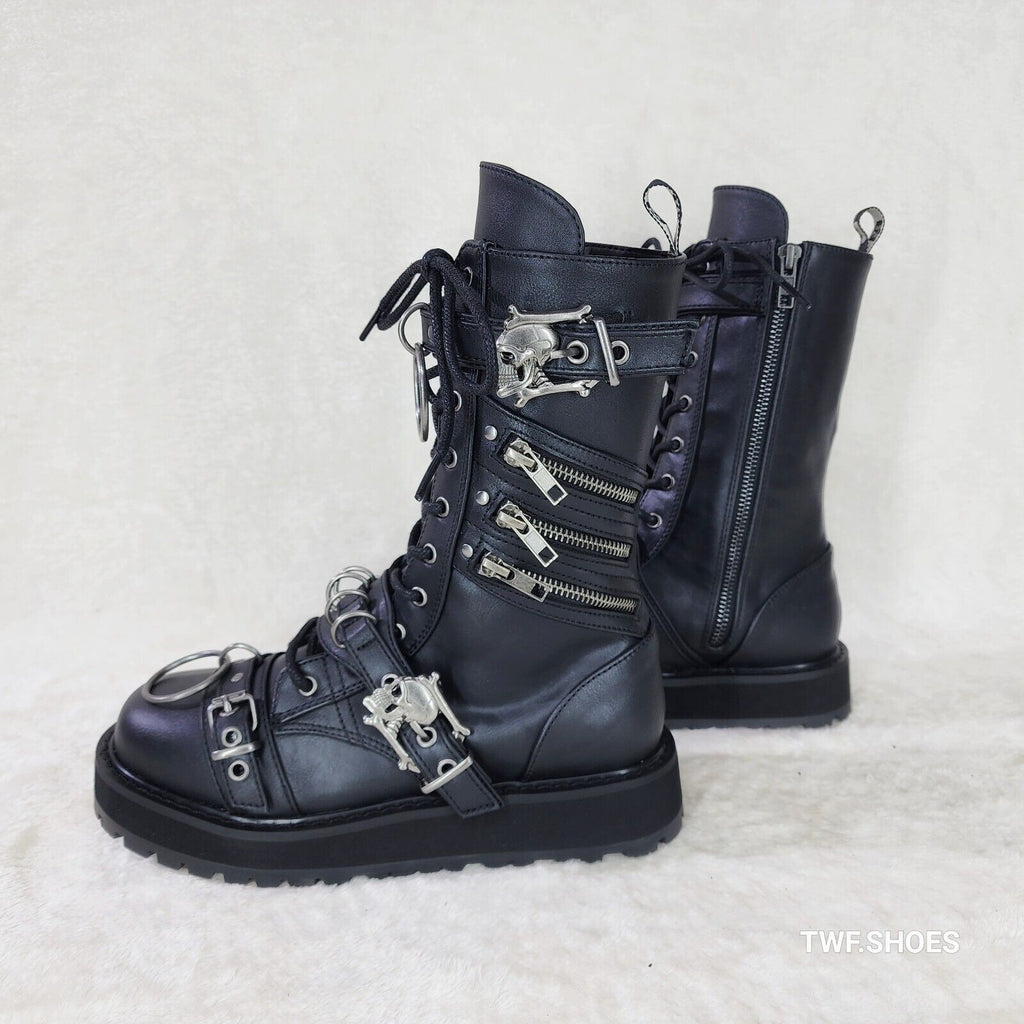 Valor Goth Combat Biker Ankle Boots Black Matte Men US DEMONIA NY - Totally Wicked Footwear