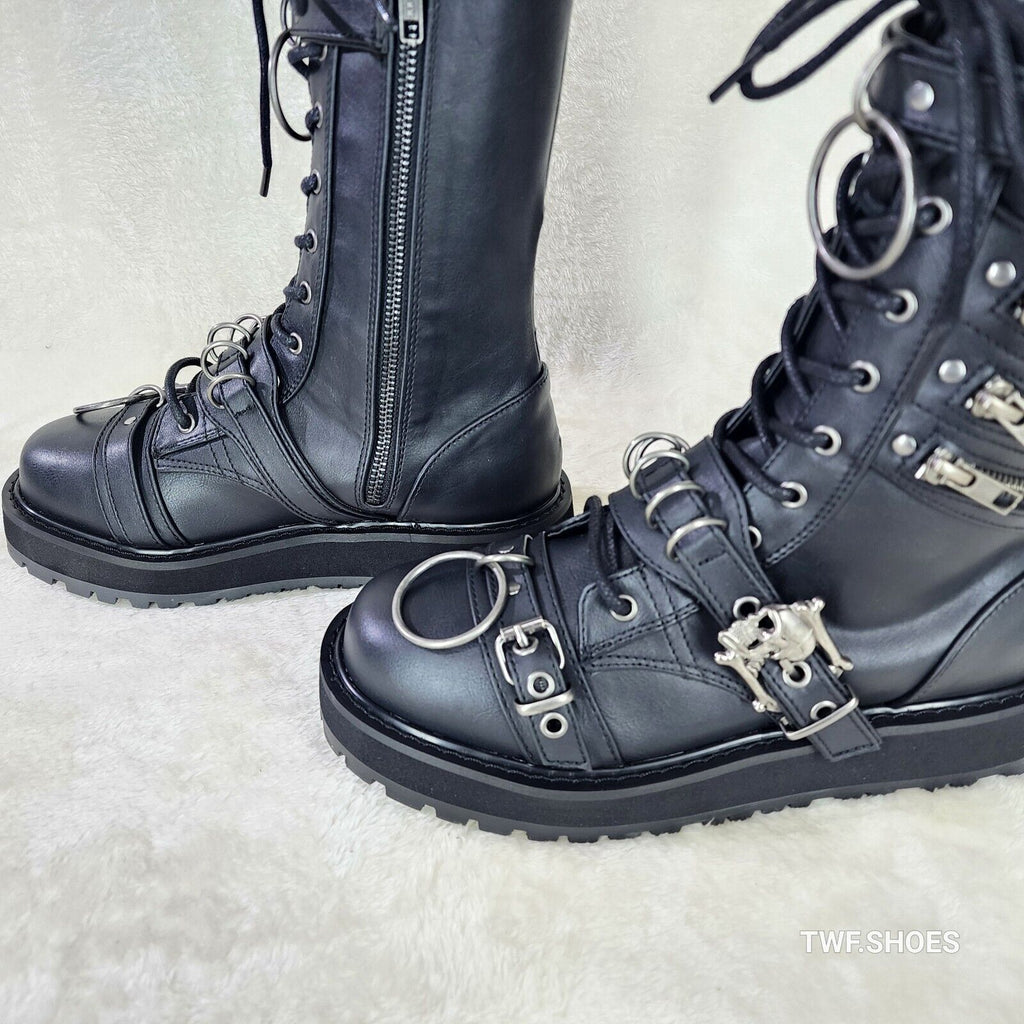 Valor Goth Combat Biker Ankle Boots Black Matte Men US DEMONIA NY - Totally Wicked Footwear