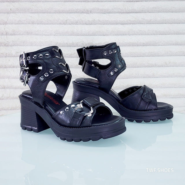 Bratty  Block Heel Goth Punk Platform Sandals In House NY DEMONIA - Totally Wicked Footwear