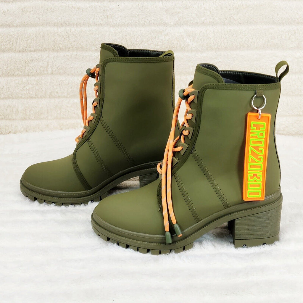 Stellar Olive Orange Water Resistant Combat Boots Brand New - Totally Wicked Footwear