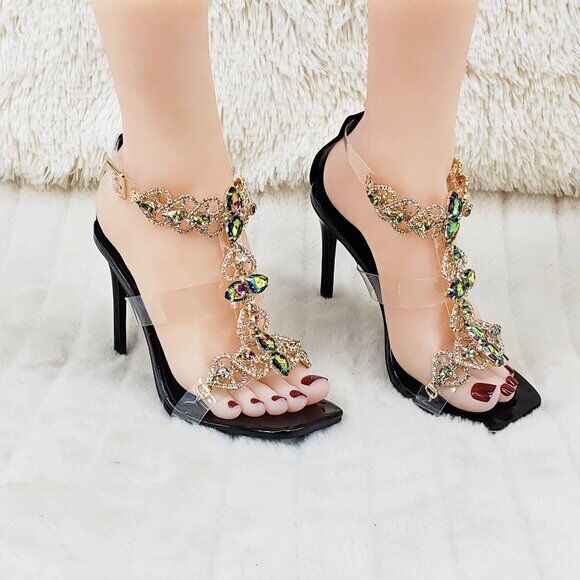 Breezy Jewels Rhinestone 4" High Heel Sandals Prom Wedding Party Shoes Black - Totally Wicked Footwear