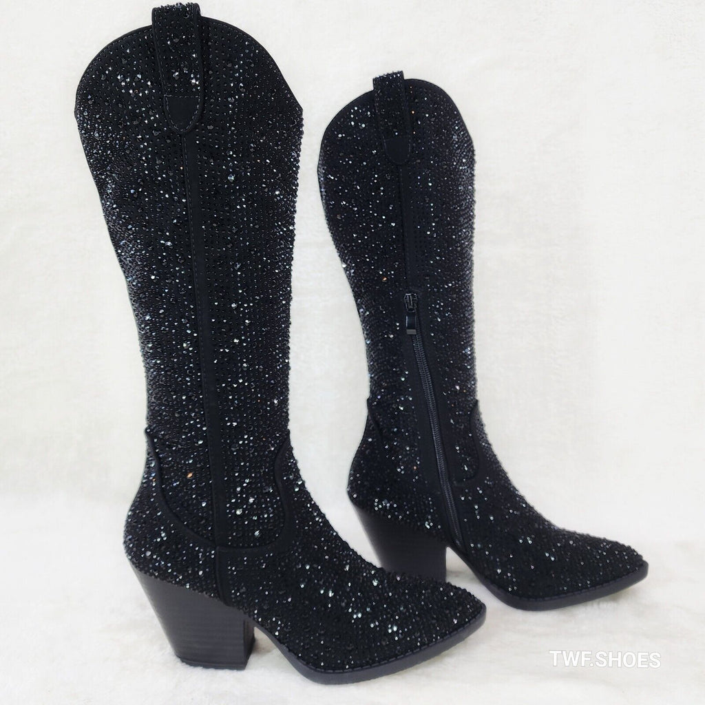 Wild One Glamour Black Rhinestone Glam Glitter Country Western Cowgirl Boots - Totally Wicked Footwear