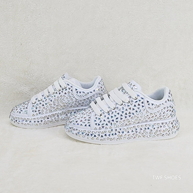 Geo Dazzle Cush Iridescent Stone White Platform Sneakers Tennis Shoes - Totally Wicked Footwear