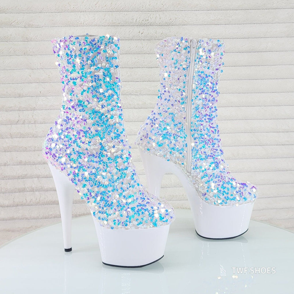 Adore 1042 White Multi Sequin High Heel Platform Ankle Boots US Sizes NY - Totally Wicked Footwear