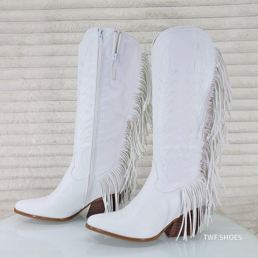 Dusty Roads Bright White Back Fringe Country Western Cowgirl Boots - Totally Wicked Footwear