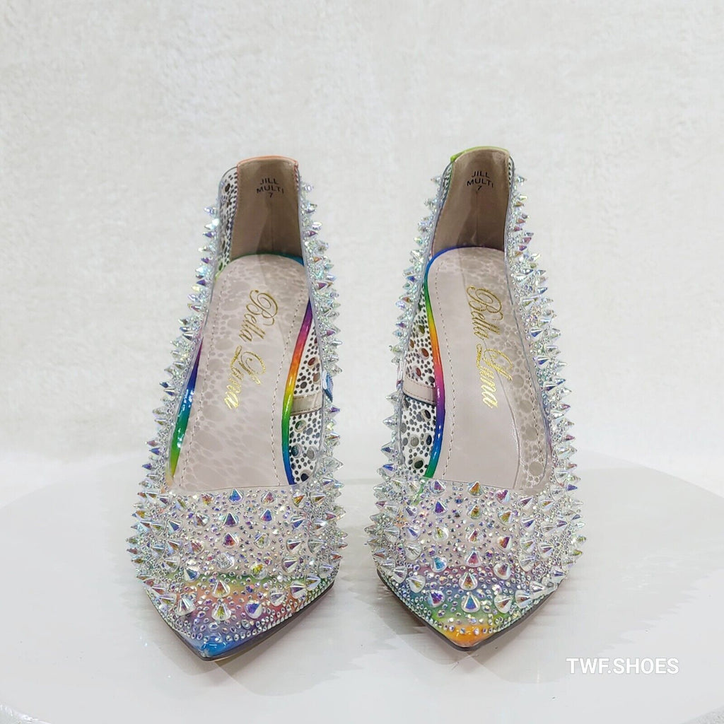 Spicy Stiletto PVC Clear Pumps Rainbow Studs & Rhinestone Pumps Stiletto Heels - Totally Wicked Footwear