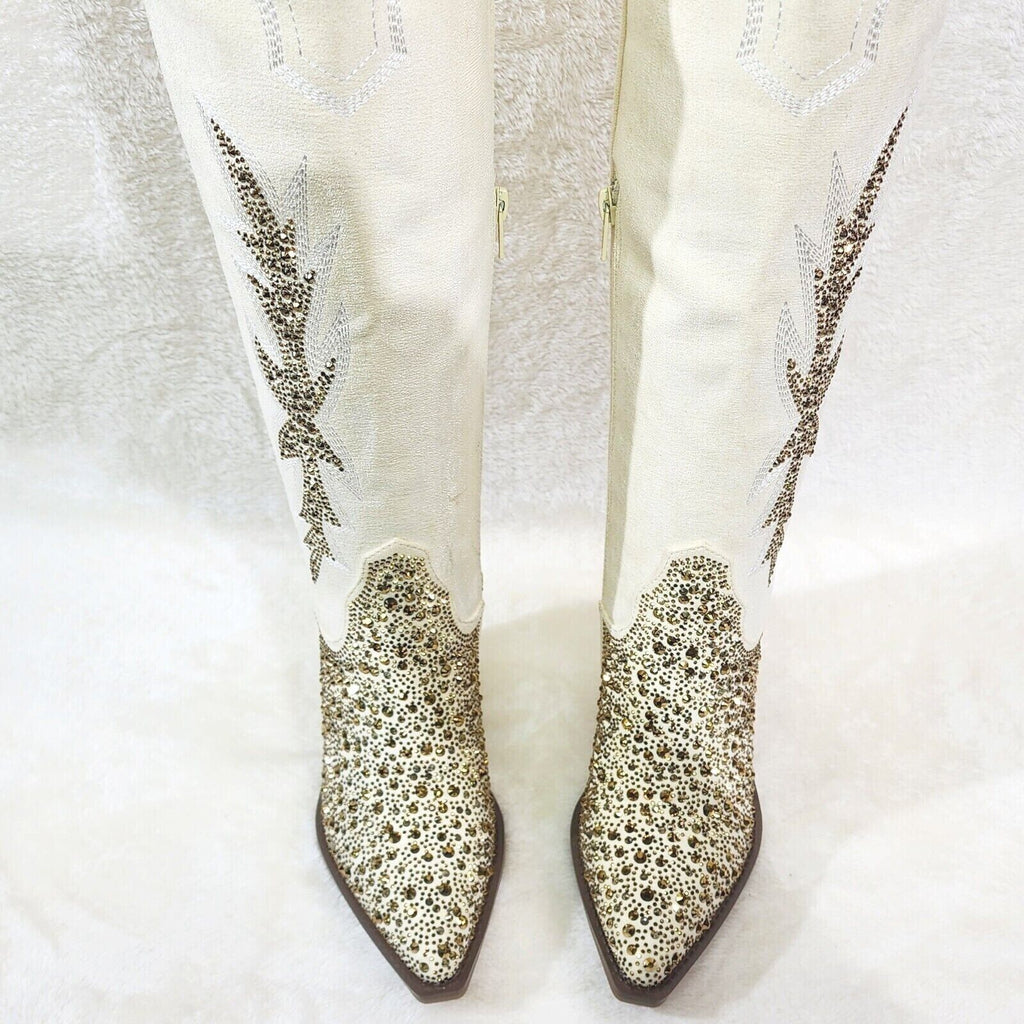 Murrey Buttery Ivory  With Rhinestones Glamour Western Cowgirl Boots - Totally Wicked Footwear