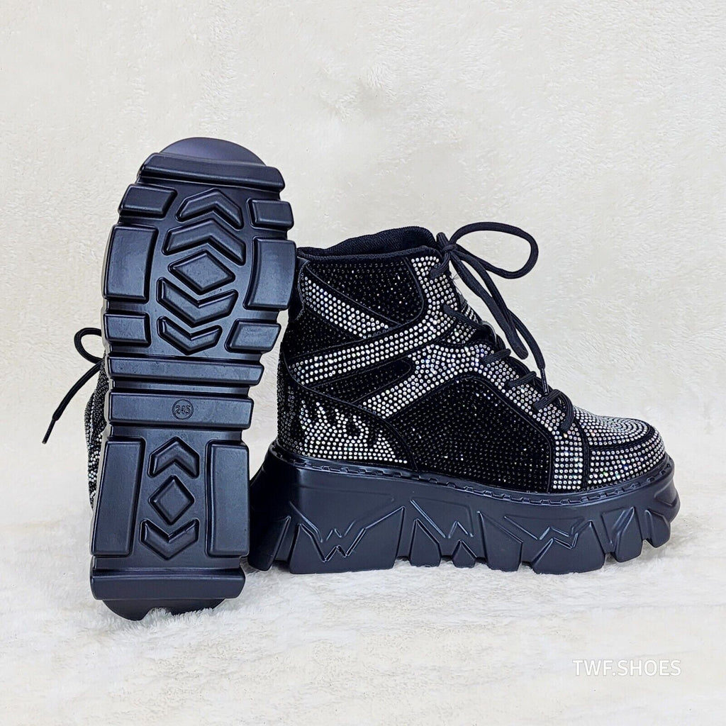 Anthony Wang Berry Silver & Black Rhinestone Platform Hidden Wedge Sneakers - Totally Wicked Footwear
