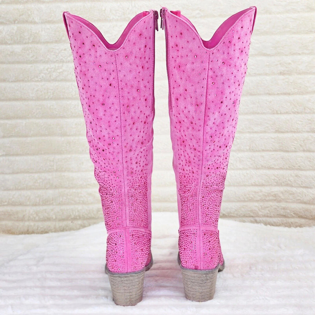 Wild Ones Glamour Cowboy Rhinestone Cowgirl Boots Tuck Zipper Fuchsia Pink - Totally Wicked Footwear