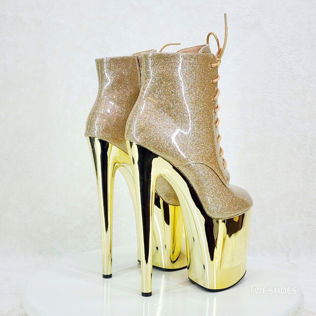 Bulls Gold Glitter Patent Chrome Platform High Heel Ankle Boots - Totally Wicked Footwear
