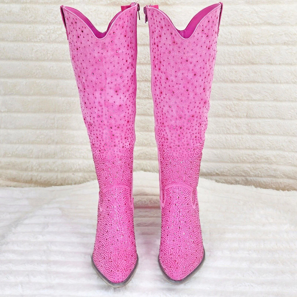 Wild Ones Glamour Cowboy Rhinestone Cowgirl Boots Tuck Zipper Fuchsia Pink - Totally Wicked Footwear