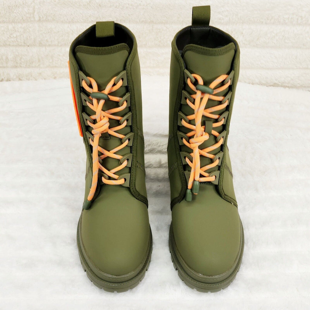 Stellar Olive Orange Water Resistant Combat Boots Brand New - Totally Wicked Footwear