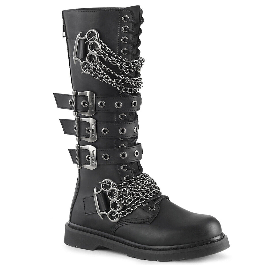 Bolt 450Goth Combat Biker Knee Boots Black Matte Men Sizes IN HOUSE NY DEMONIA - Totally Wicked Footwear