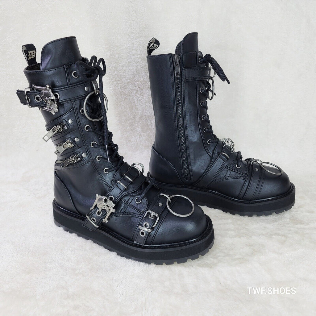 Valor Goth Combat Biker Ankle Boots Black Matte Men US DEMONIA NY - Totally Wicked Footwear