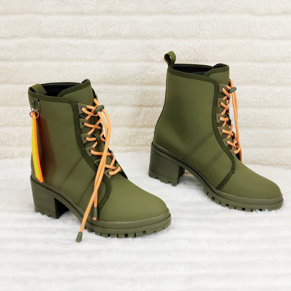 Stellar Olive Orange Water Resistant Combat Boots Brand New - Totally Wicked Footwear