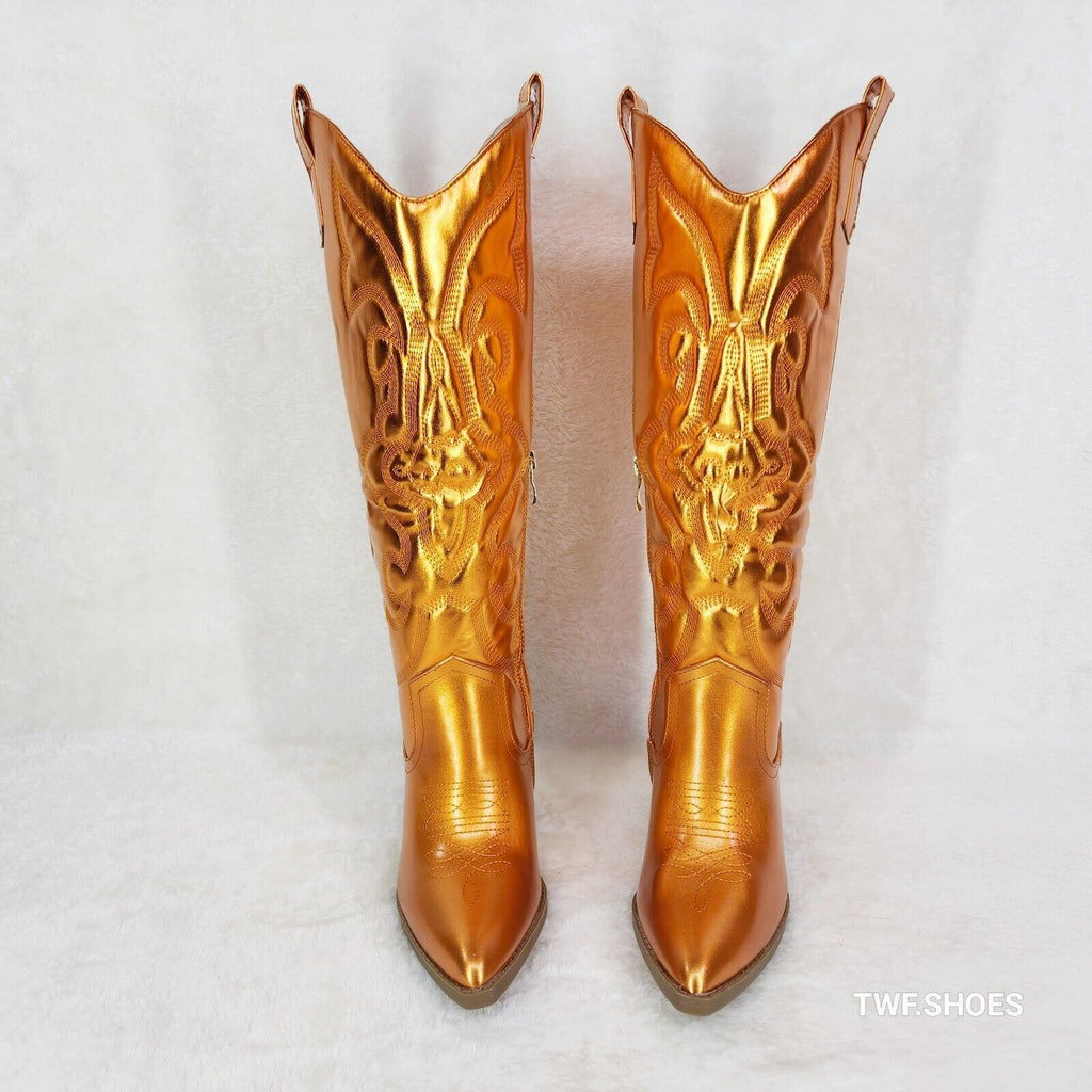 Electric Cowboy Orange Metallic Matte Western Knee High Country Cowgirl Boots - Totally Wicked Footwear