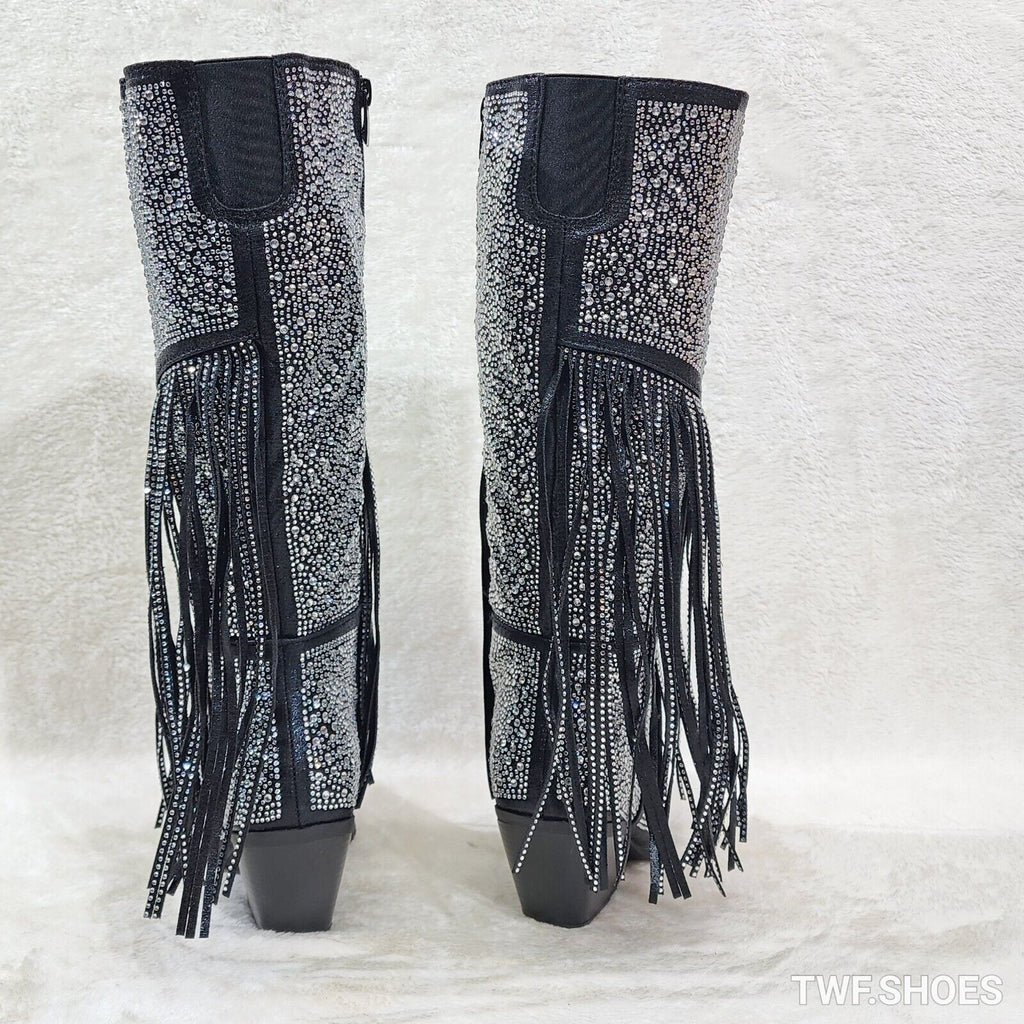 Western Diva Black Asymmetrical Fringe Rhinestone Glam Cowgirl Boots - Totally Wicked Footwear