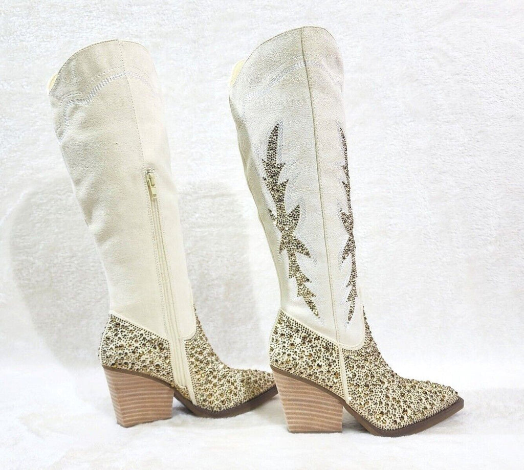 Murrey Buttery Ivory  With Rhinestones Glamour Western Cowgirl Boots - Totally Wicked Footwear